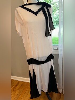 Mary Crafts Blush Pink Black Contrast Sheer Midi Dress timeless vintage medium